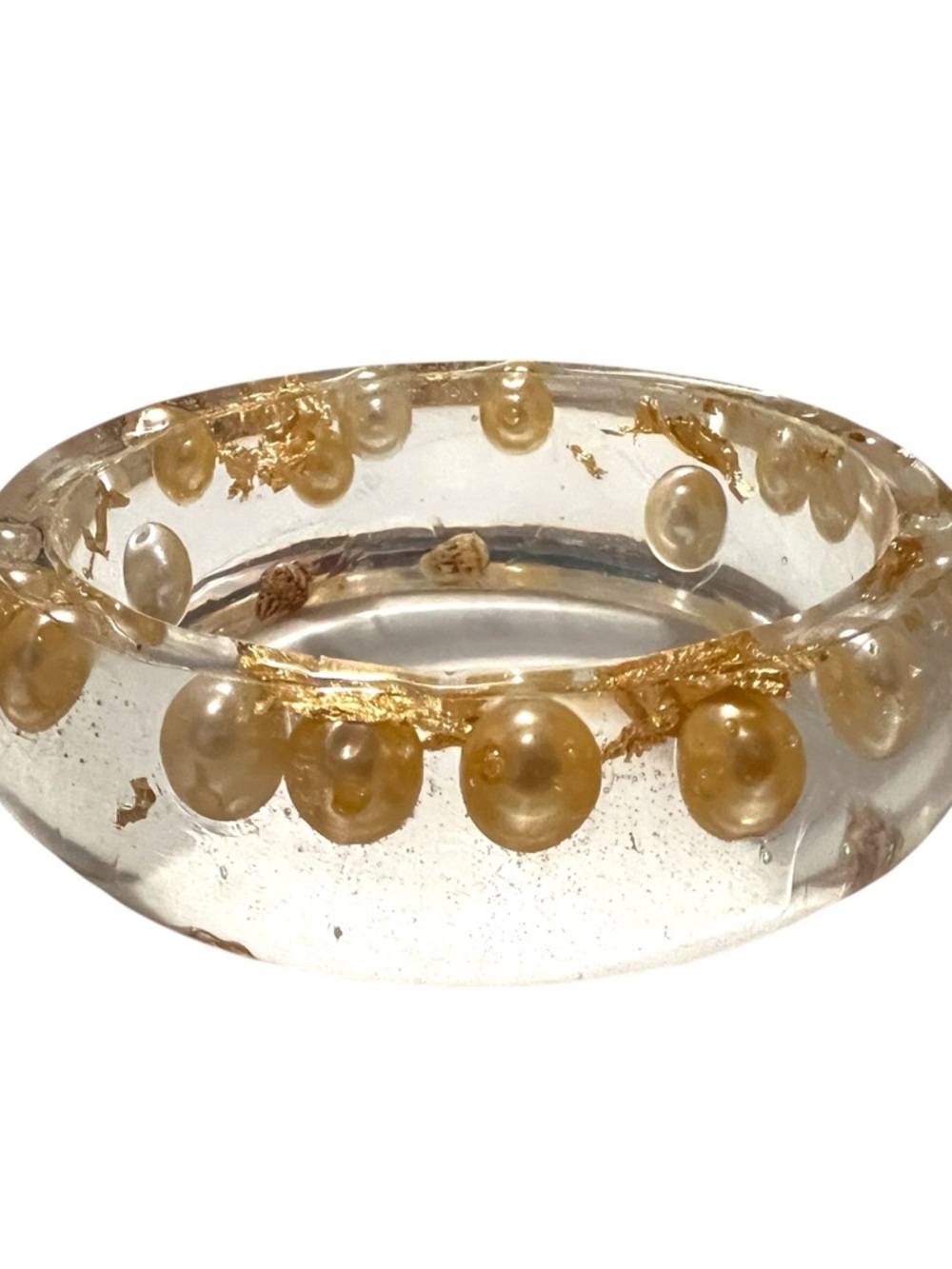 Clear Resin Bangle with Gold Accents and Pearls, Shells